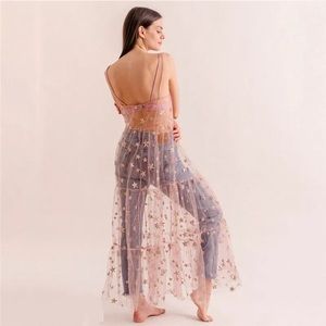 Blushing Galaxy Sparkle Mesh Maxi Dress Coverup